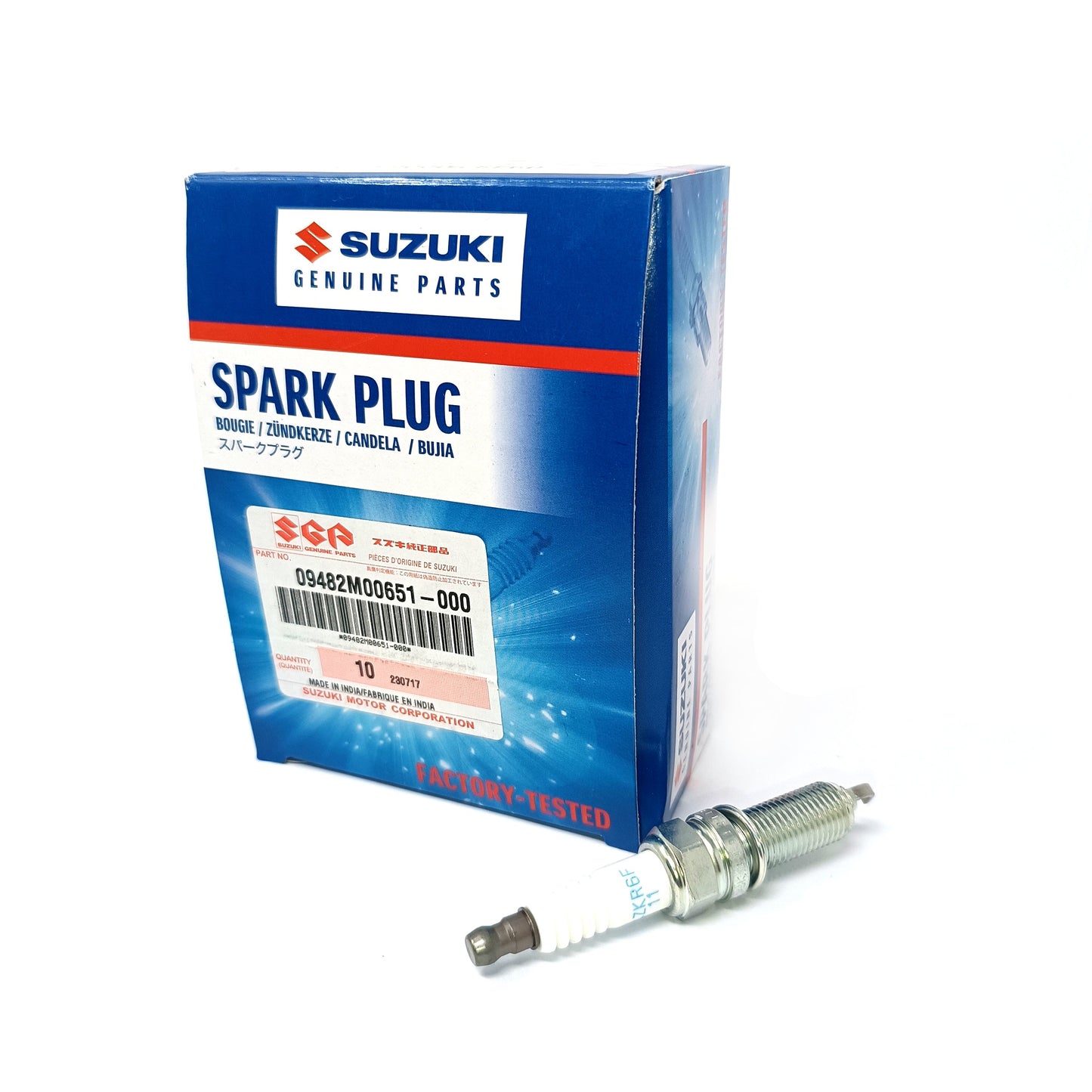 VISTA FRONTAL CON CODIGO OEM PACK DE BUJIAS SUZUKI ORIGINAL 