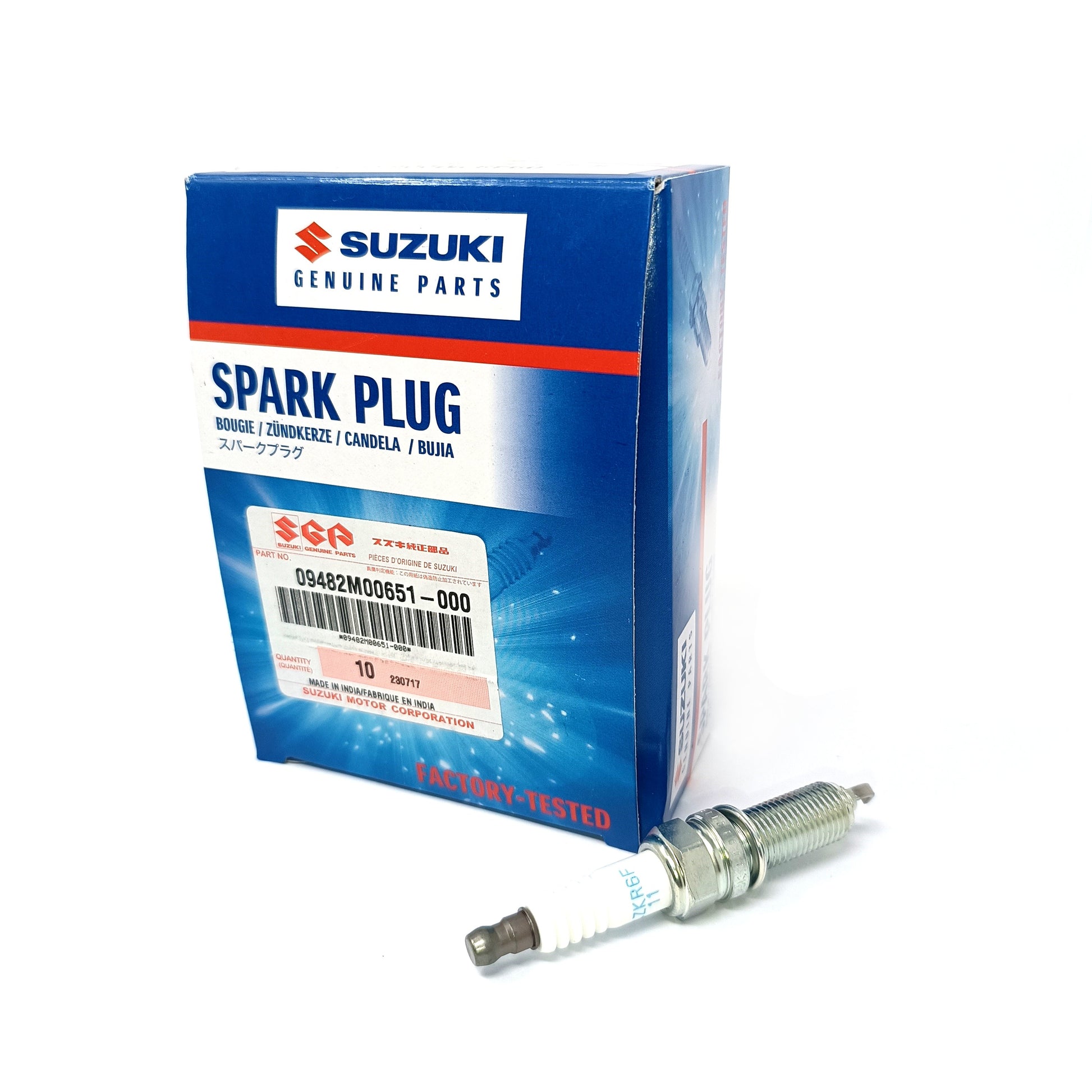 VISTA FRONTAL CON CODIGO OEM PACK DE BUJIAS SUZUKI ORIGINAL 